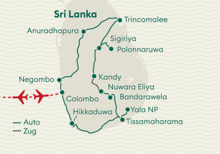 Reiseverlaufkarte Sri Lanka Privatreise